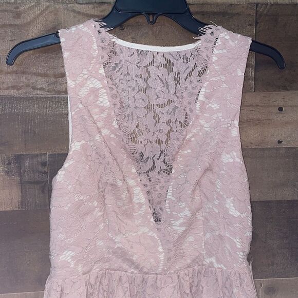 Tobi Blush Lace Overlay Sleeveless Plunging Neckline Mini Dress, NWT - Picture 9 of 11